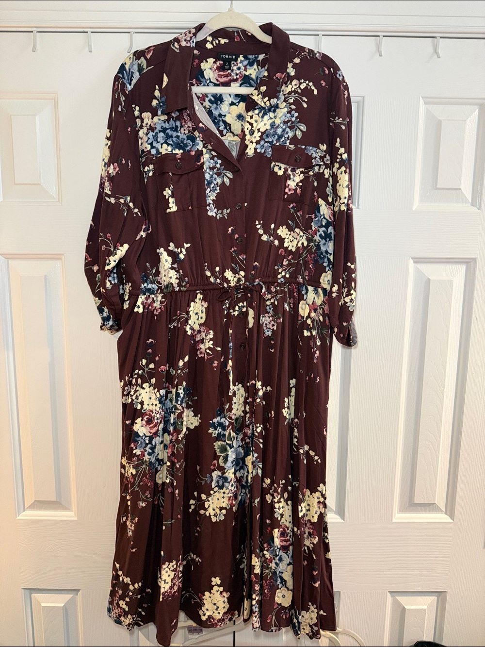 Torrid Maroon Floral Button-Front Midi Dress